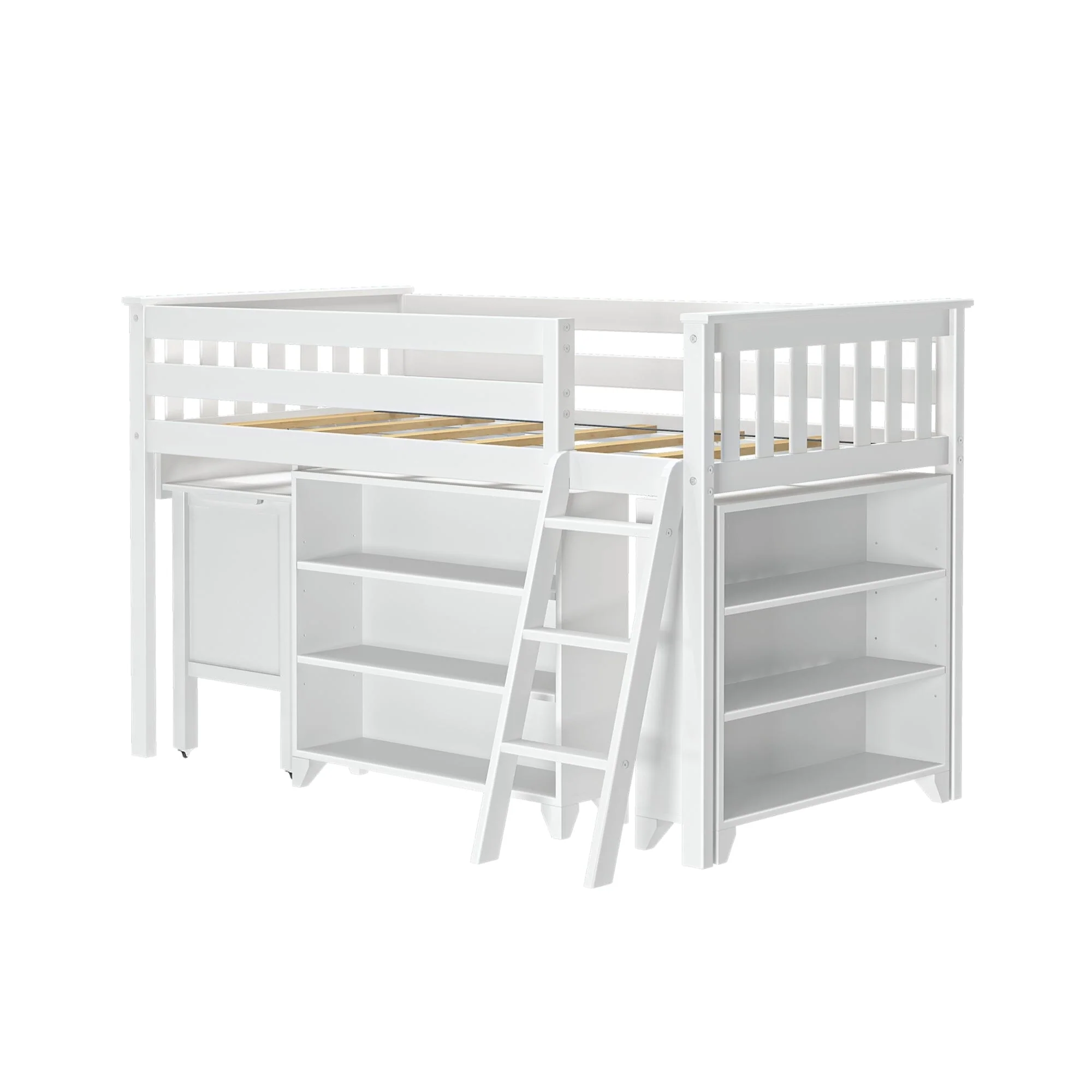 Twin Low Loft Bed With Desk & Bookcases - Image 5