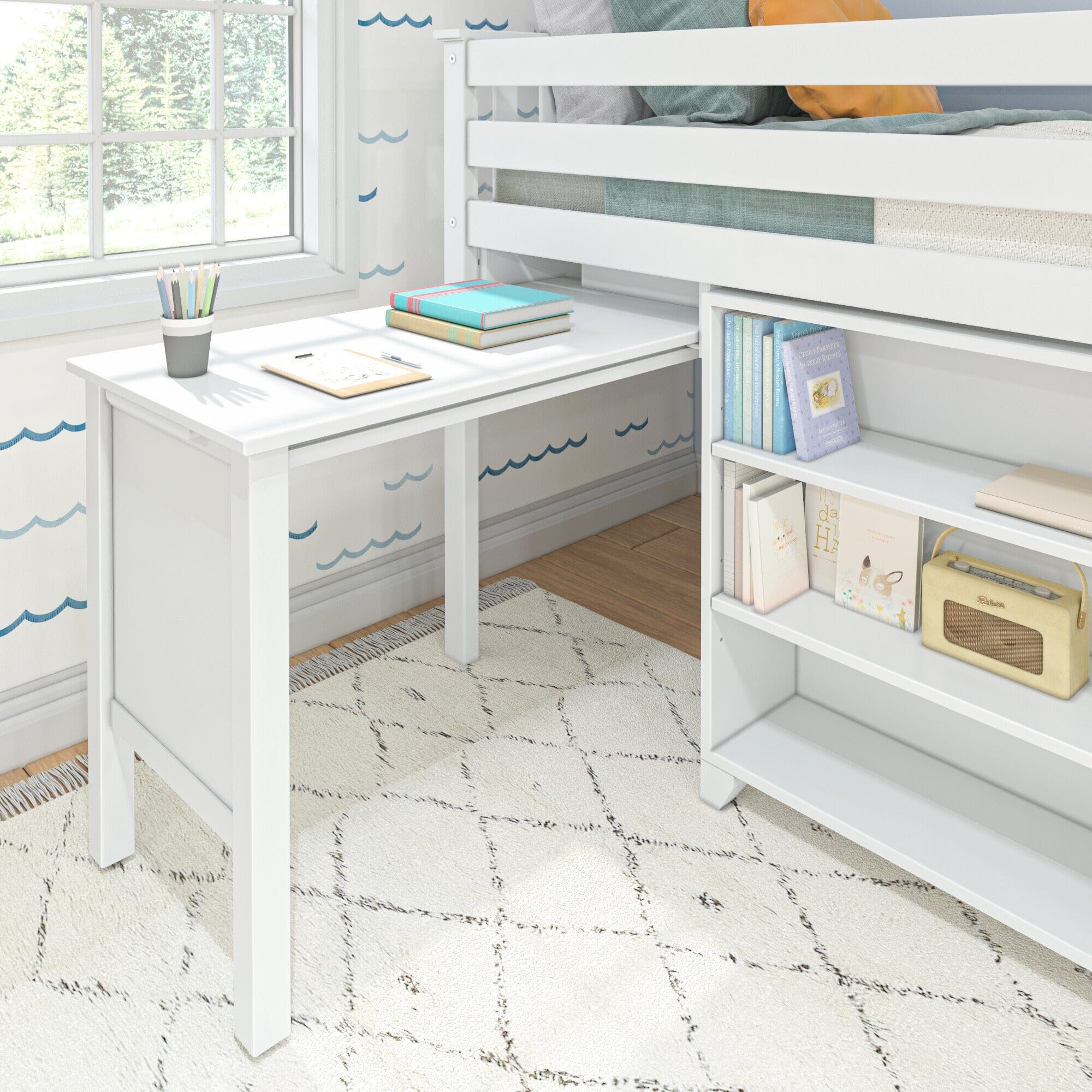 Twin Low Loft Bed With Desk & Bookcases - Image 9