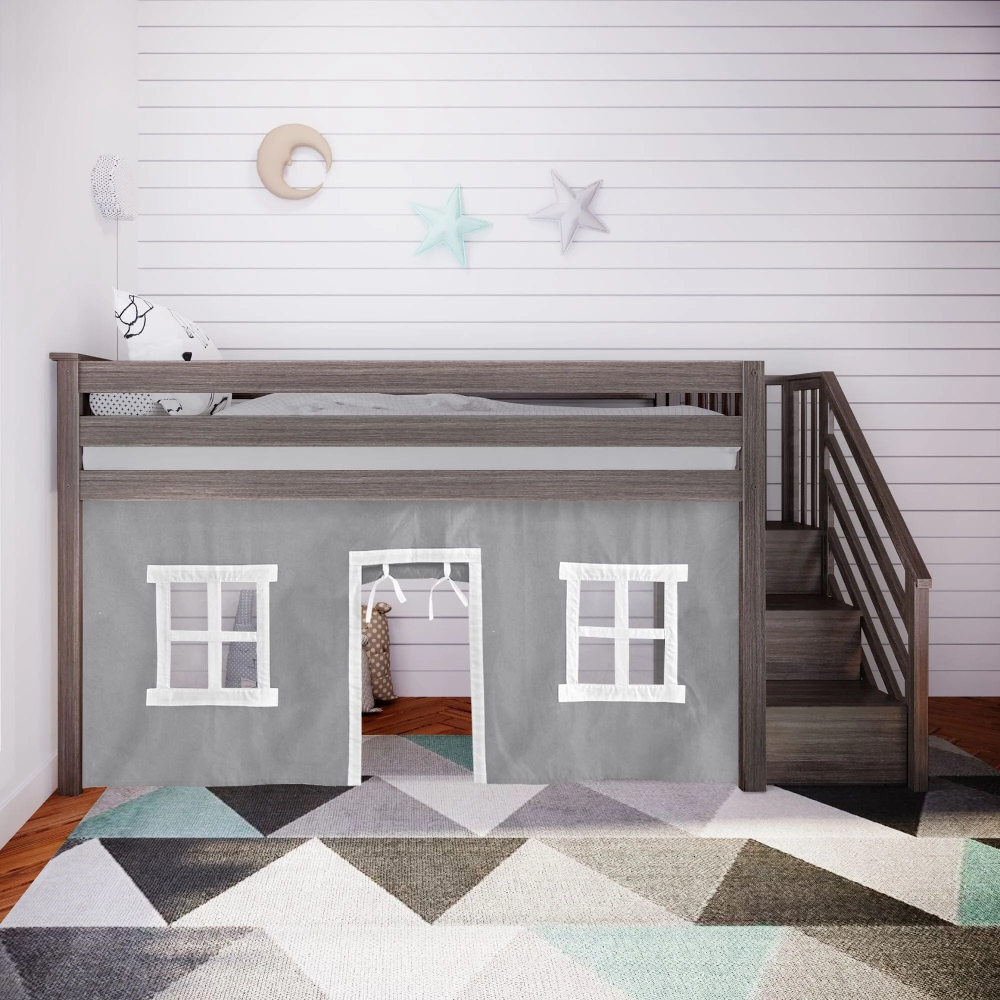 Twin-Size Low Loft with Stairs + Curtain - Image 15