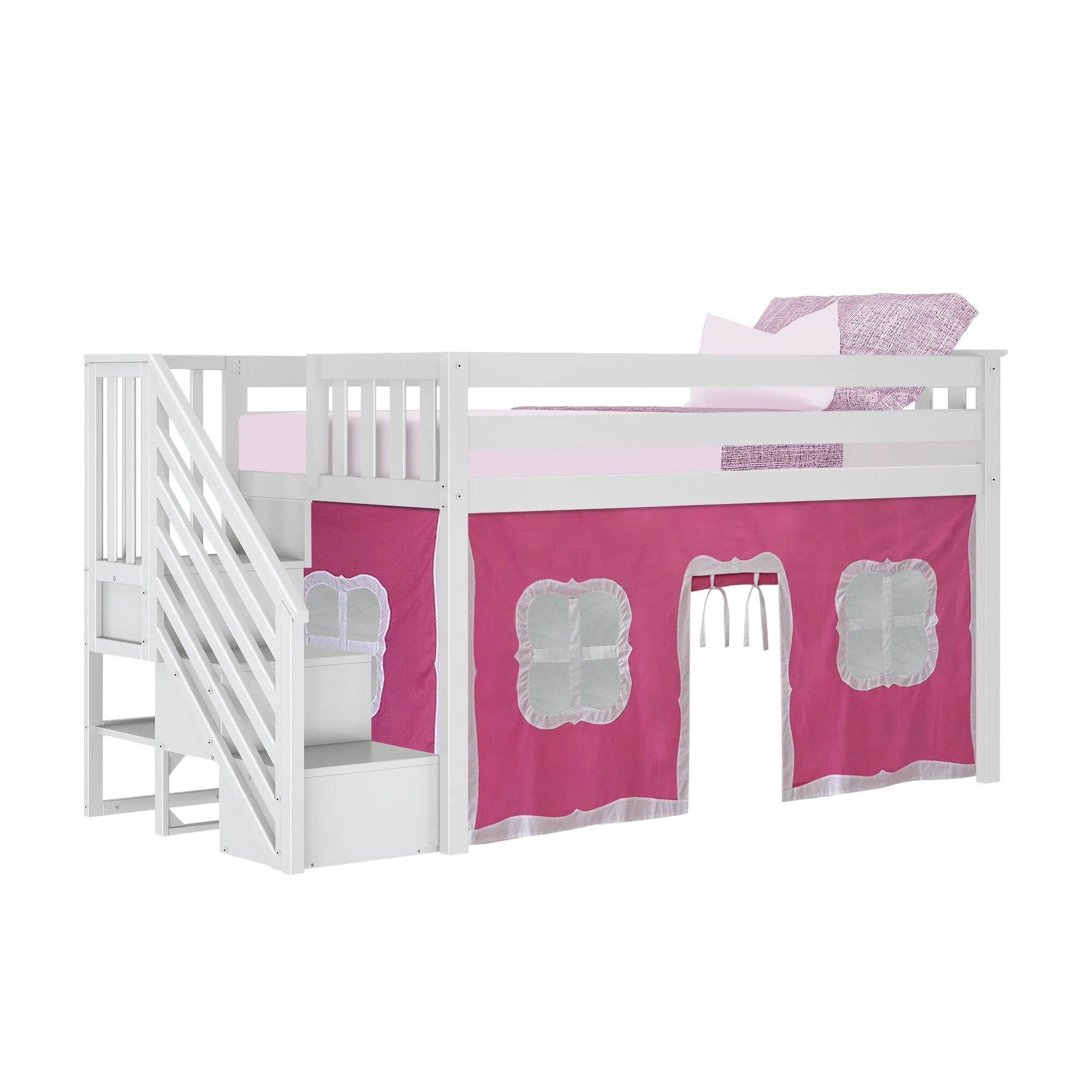 Twin-Size Low Loft with Stairs + Curtain - Image 17