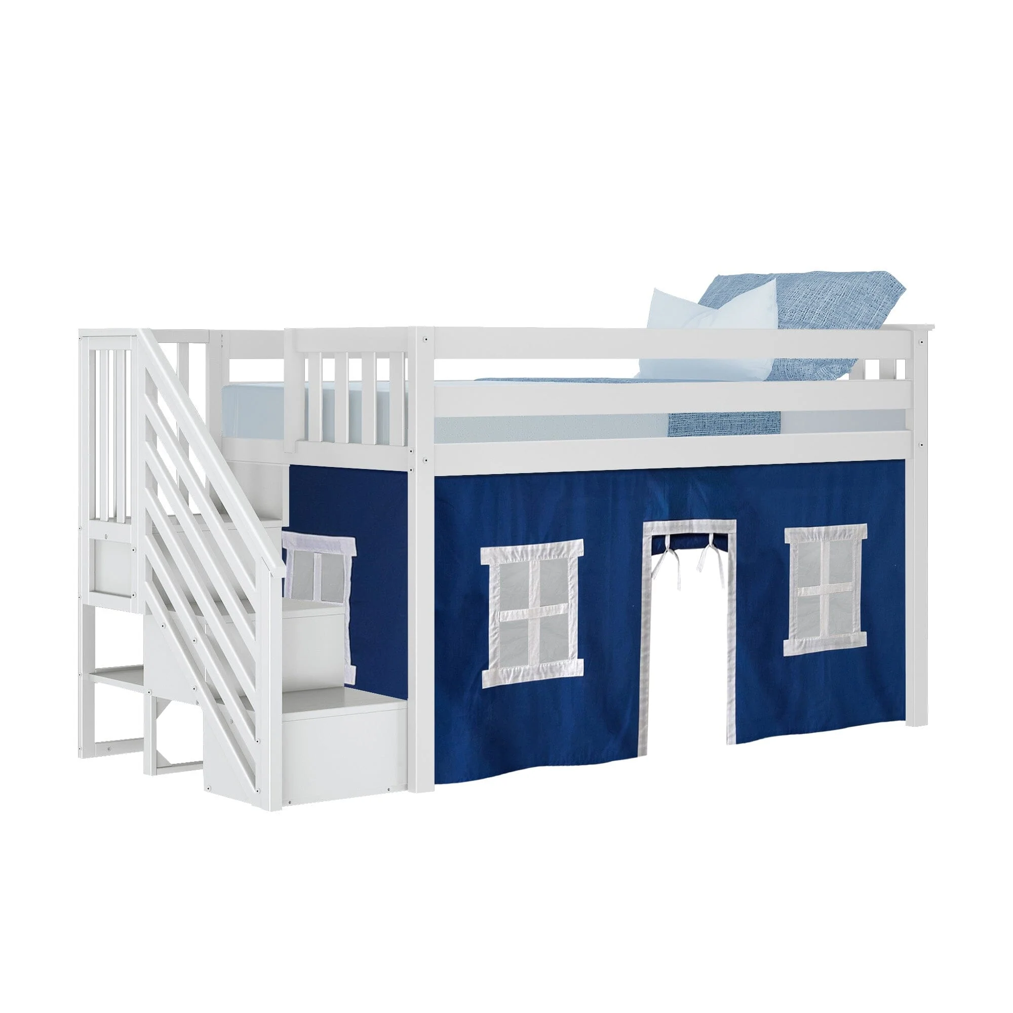 Twin-Size Low Loft with Stairs + Curtain - Image 19