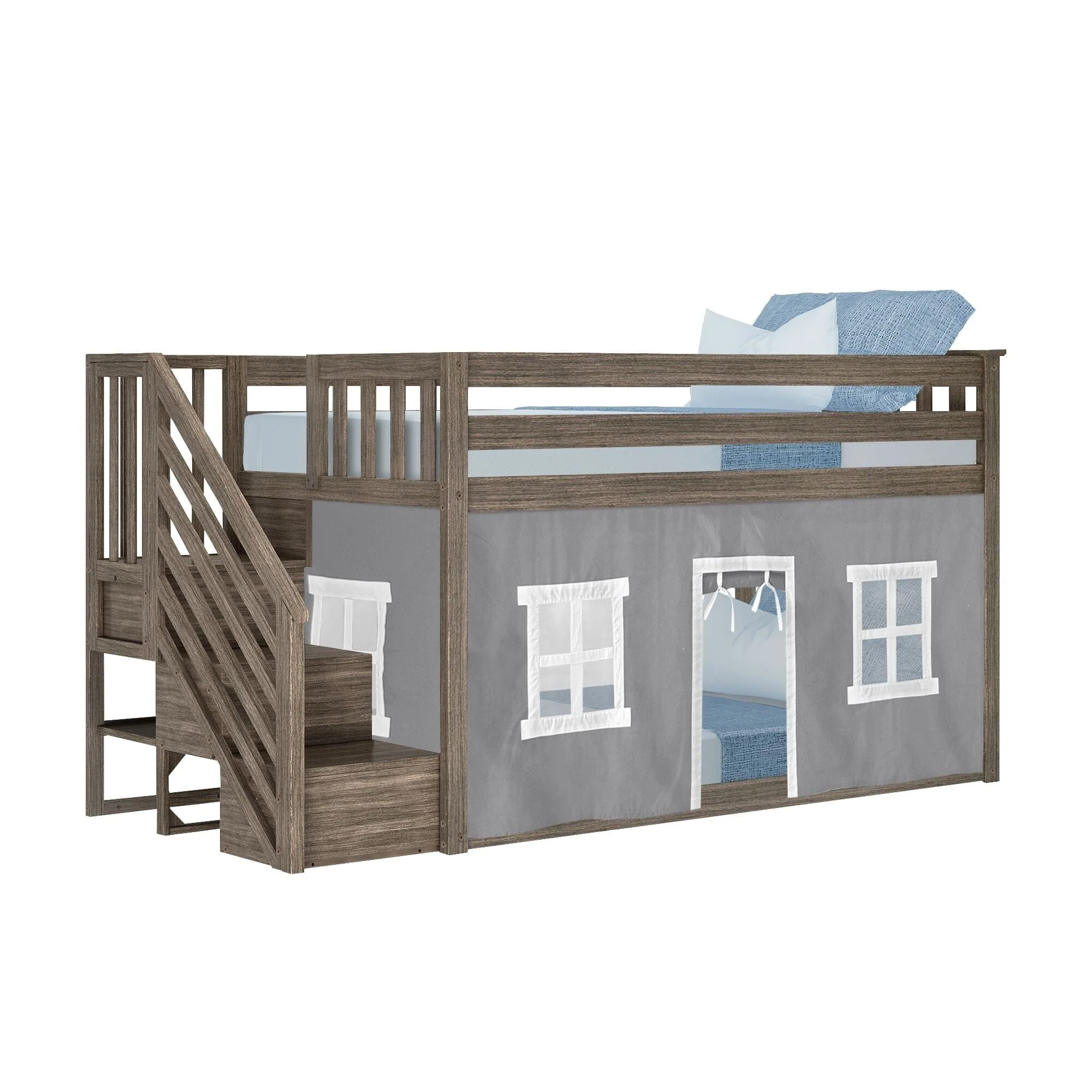 Twin-Size Low Loft with Stairs + Curtain - Image 23