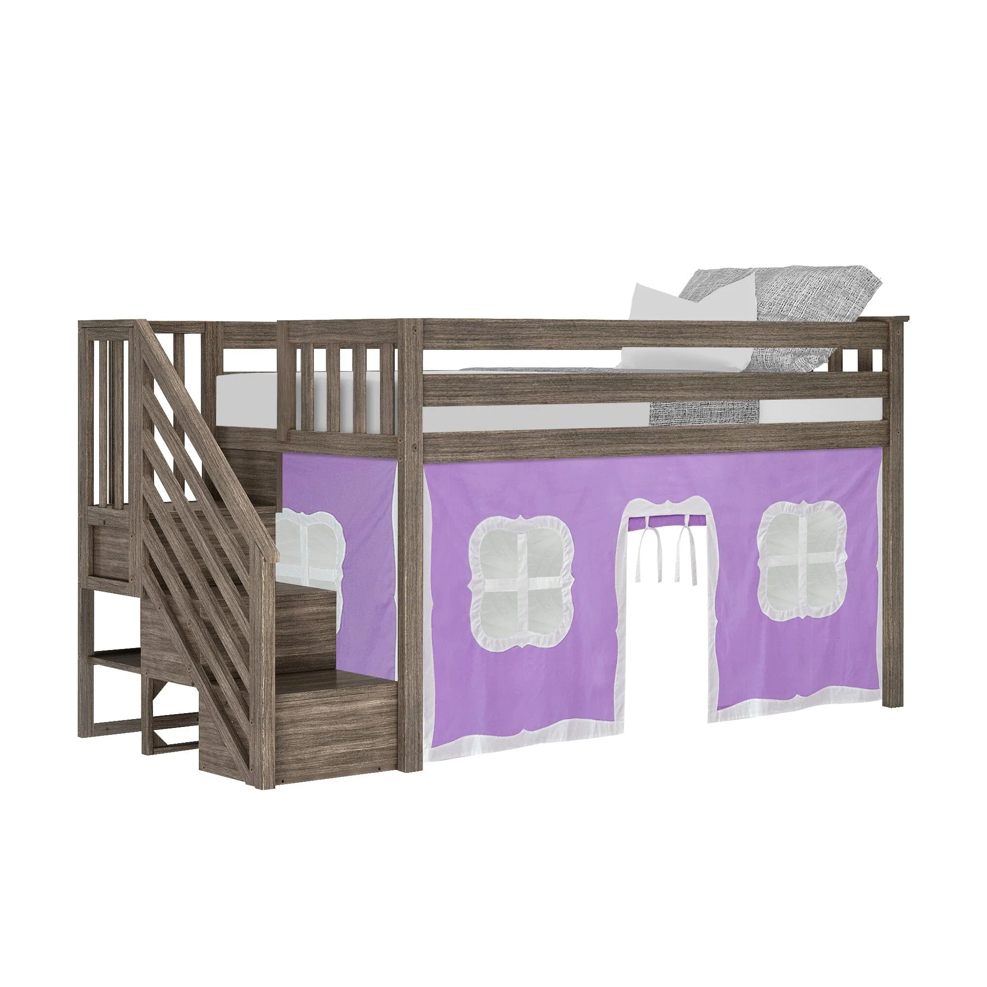 Twin-Size Low Loft with Stairs + Curtain - Image 24