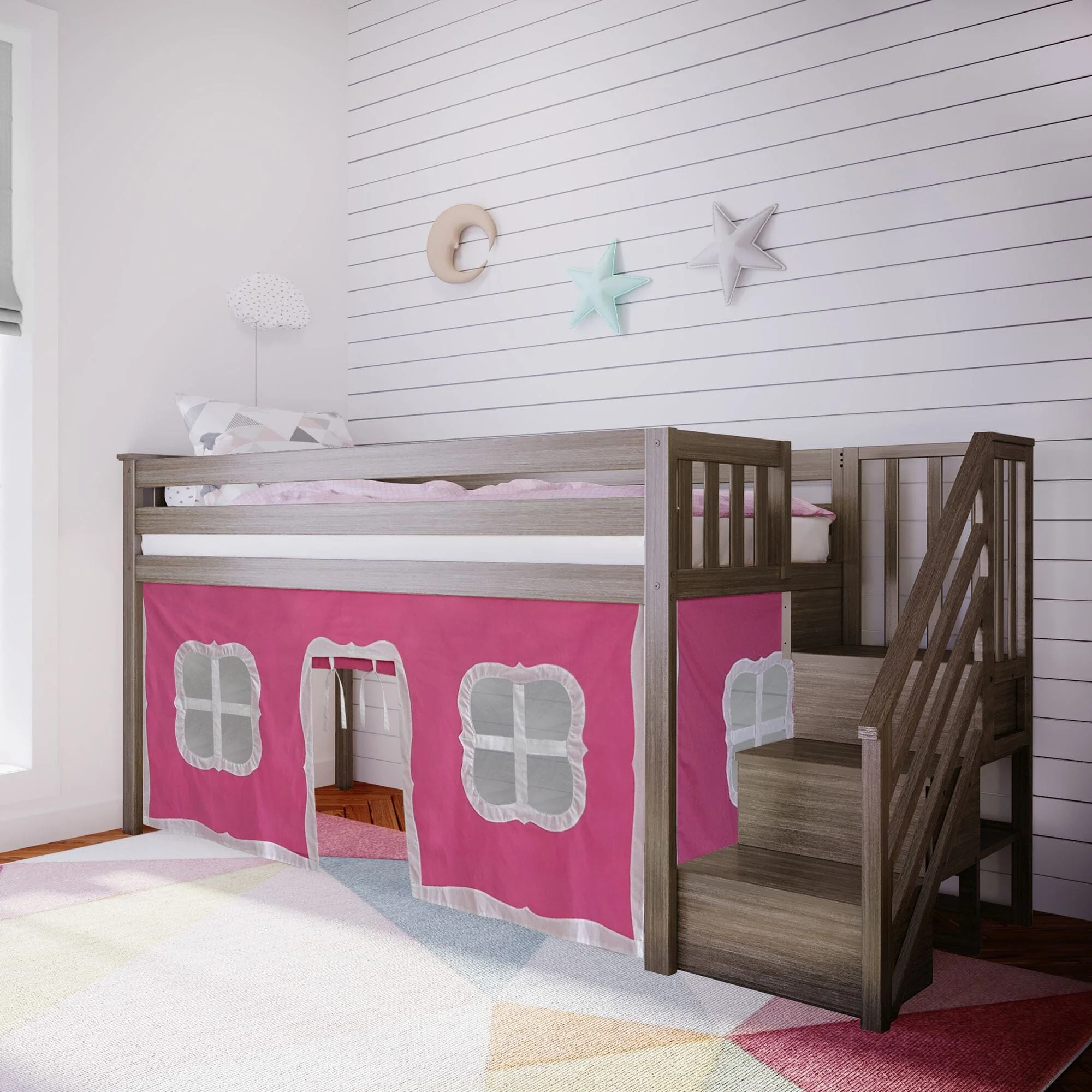 Twin-Size Low Loft with Stairs + Curtain - Image 4