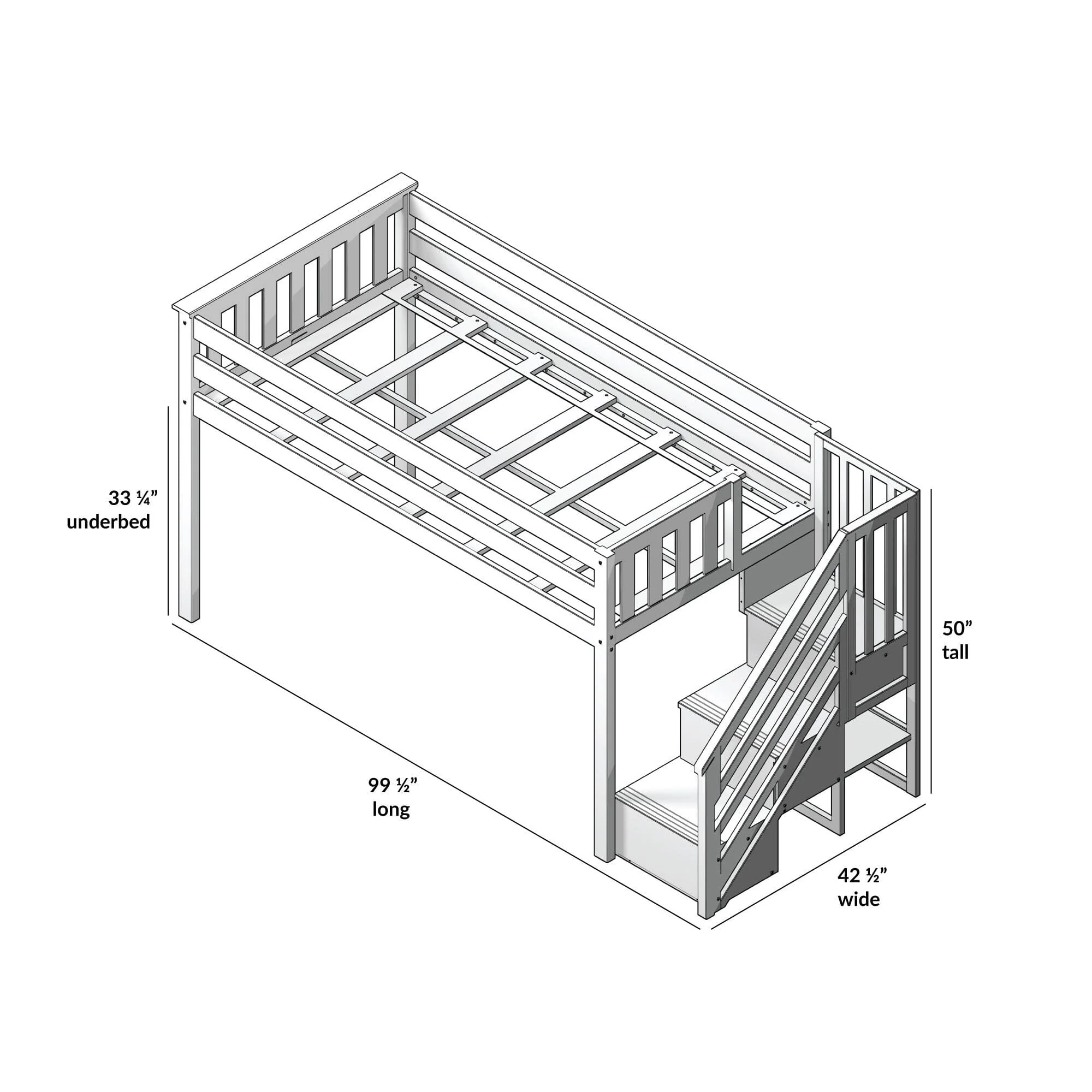 Twin-Size Low Loft with Stairs + Curtain - Image 49