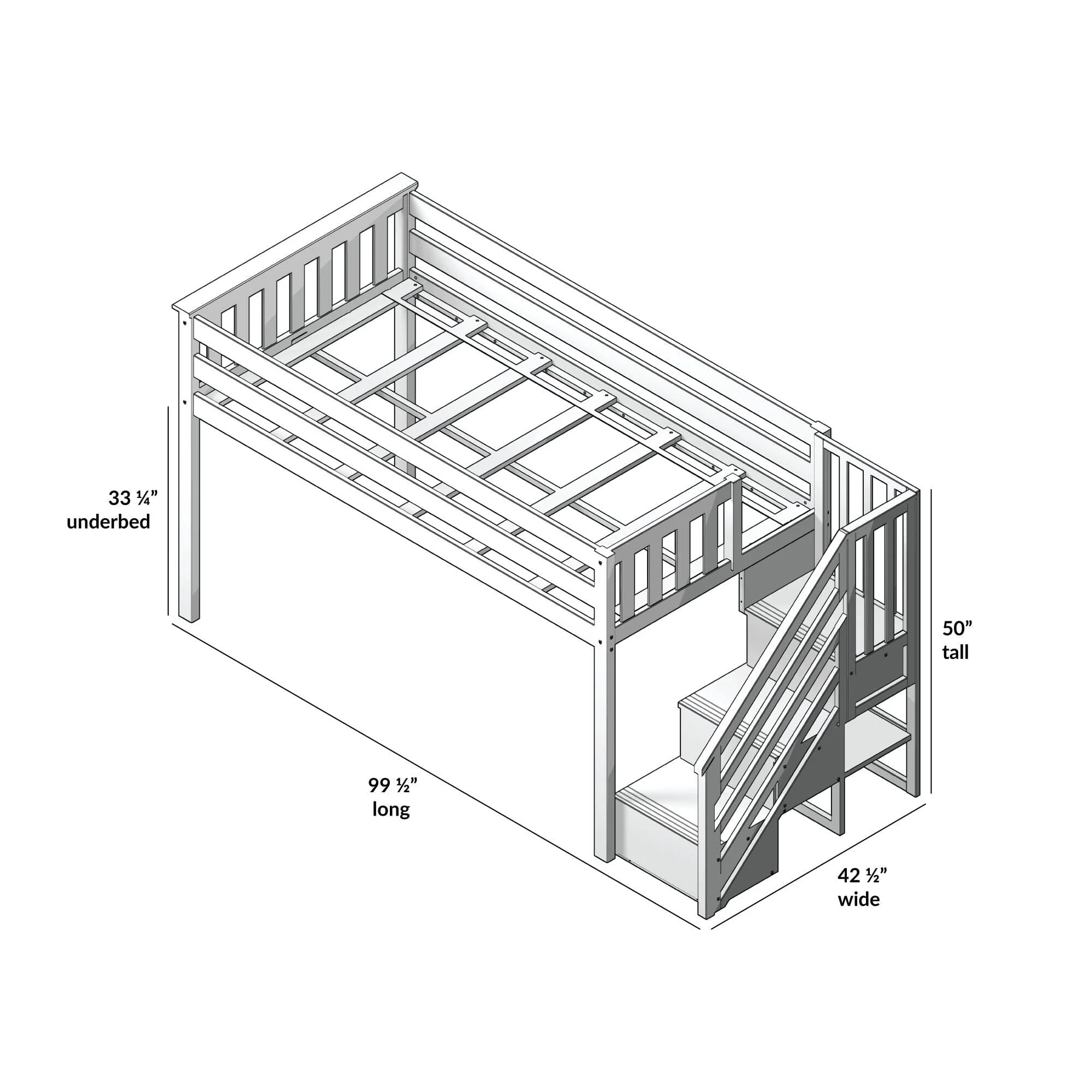 Twin-Size Low Loft with Stairs + Curtain - Image 56