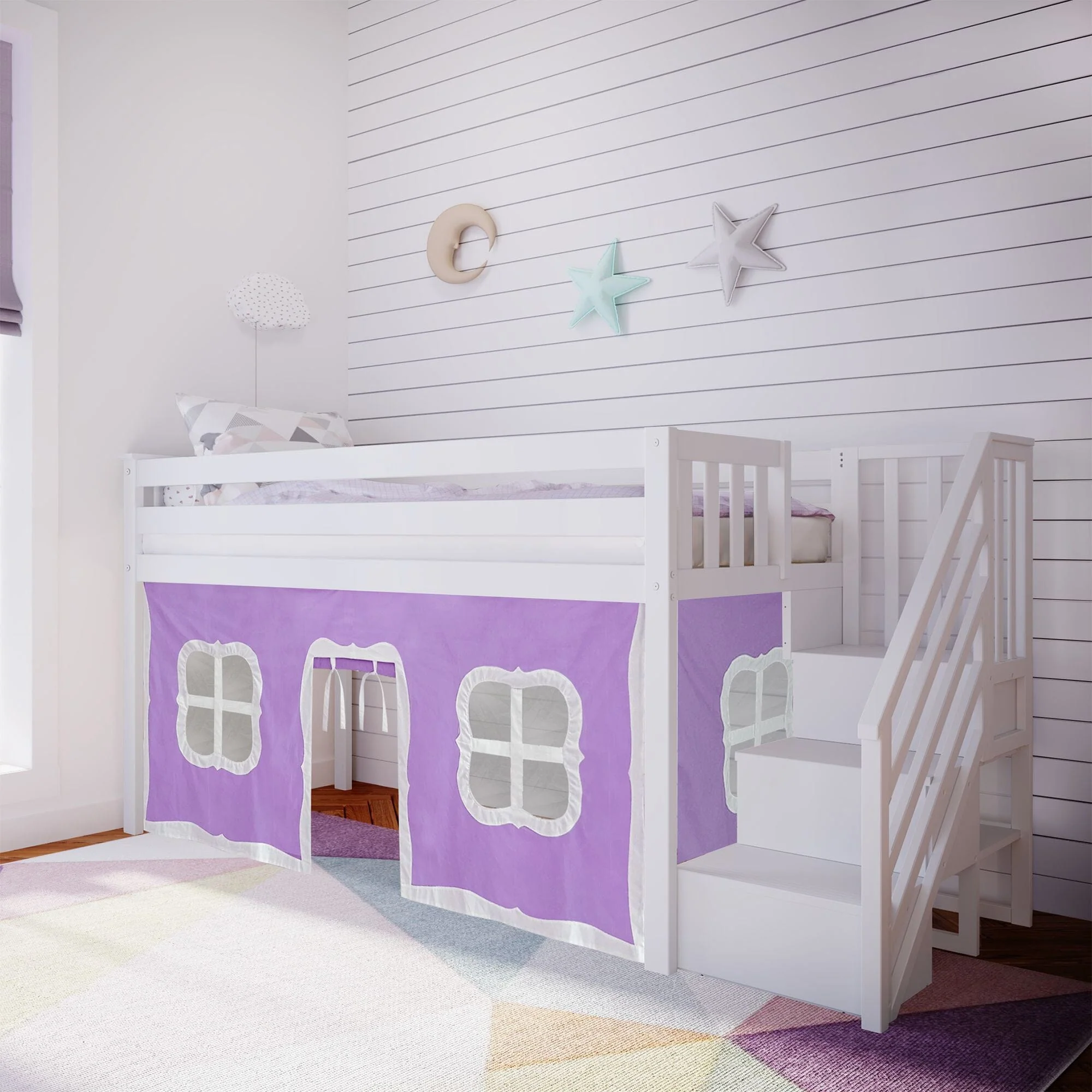 Twin-Size Low Loft with Stairs + Curtain - Image 6