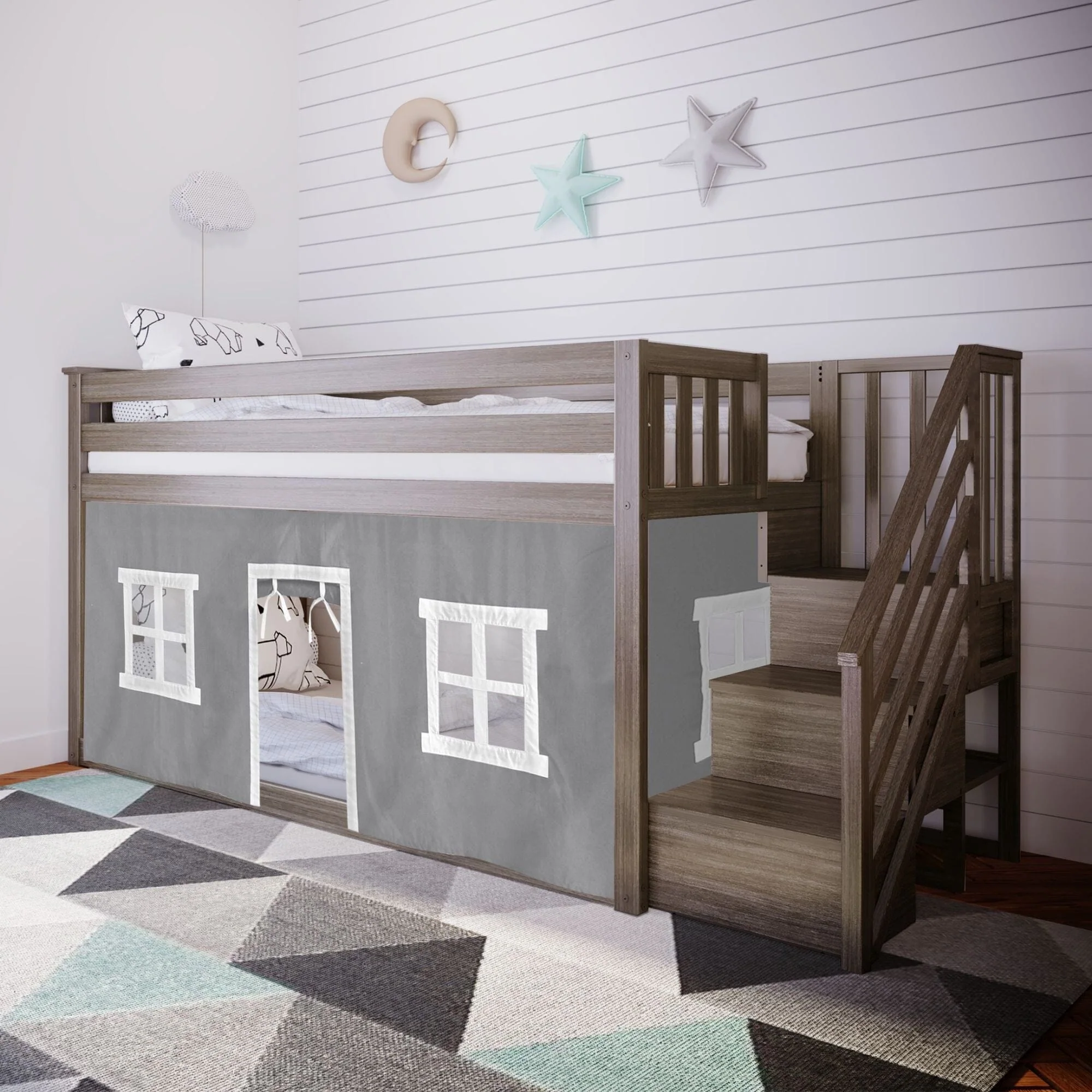 Twin-Size Low Loft with Stairs + Curtain - Image 7